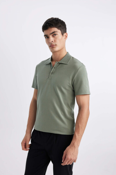 Slim Fit Polo Yaka Basic Kısa Kollu Pamuklu Tişört Açık Yeşil - 6