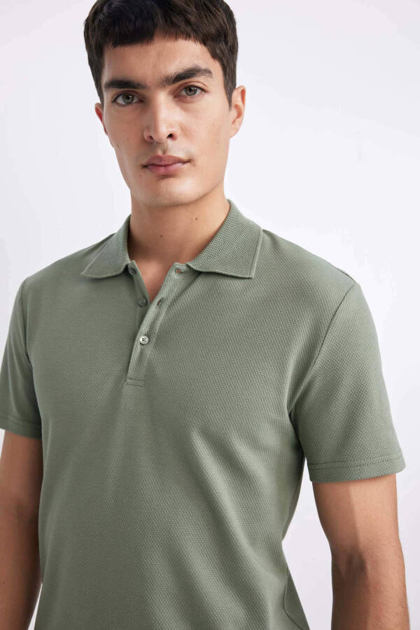 Slim Fit Polo Yaka Basic Kısa Kollu Pamuklu Tişört Açık Yeşil - 9