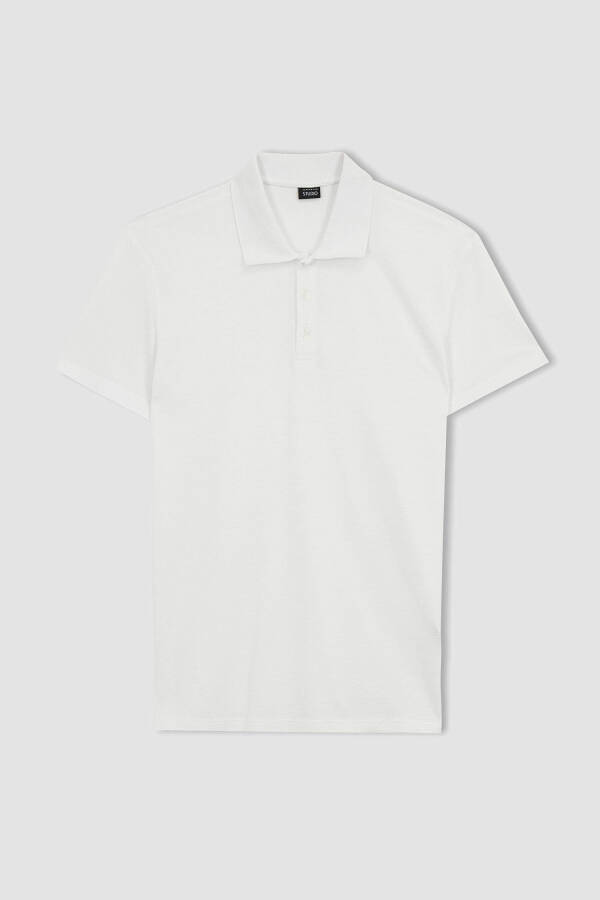 Slim Fit Polo Yaka Basic Kısa Kollu Pamuklu Tişört Beyaz - 17