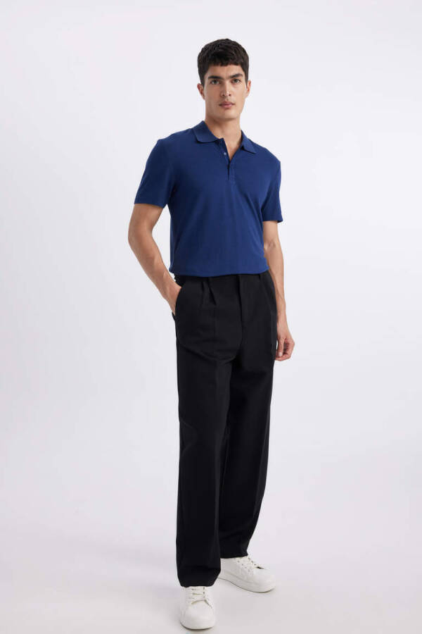 Slim Fit Polo Yaka Basic Qisqa Yengli Futbolka Qorong'i Indigo - 2