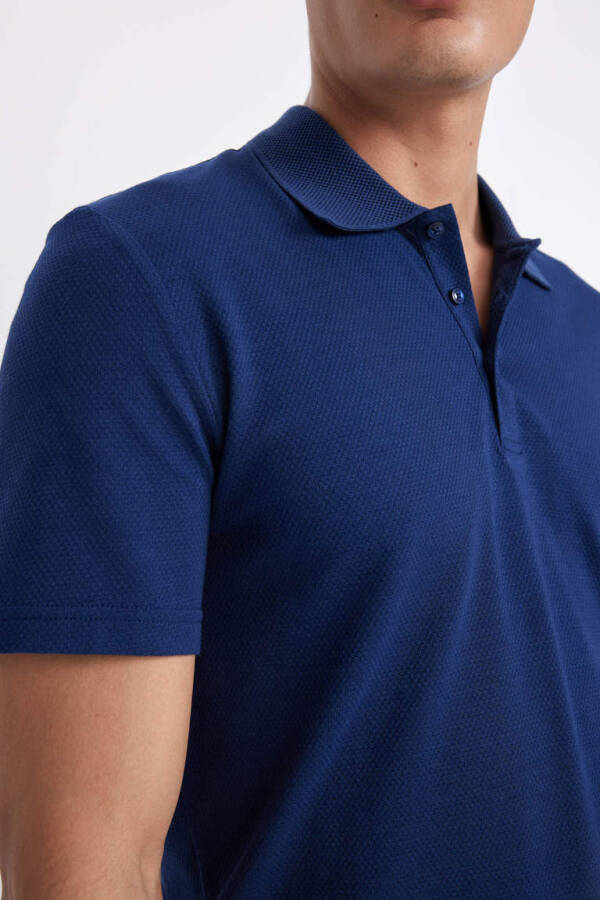 Slim Fit Polo Yaka Basic Qisqa Yengli Futbolka Qorong'i Indigo - 4