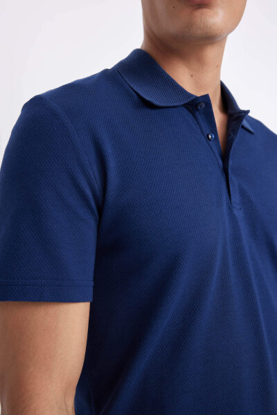 Slim Fit Polo Yaka Basic Qisqa Yengli Futbolka Qorong'i Indigo - 9