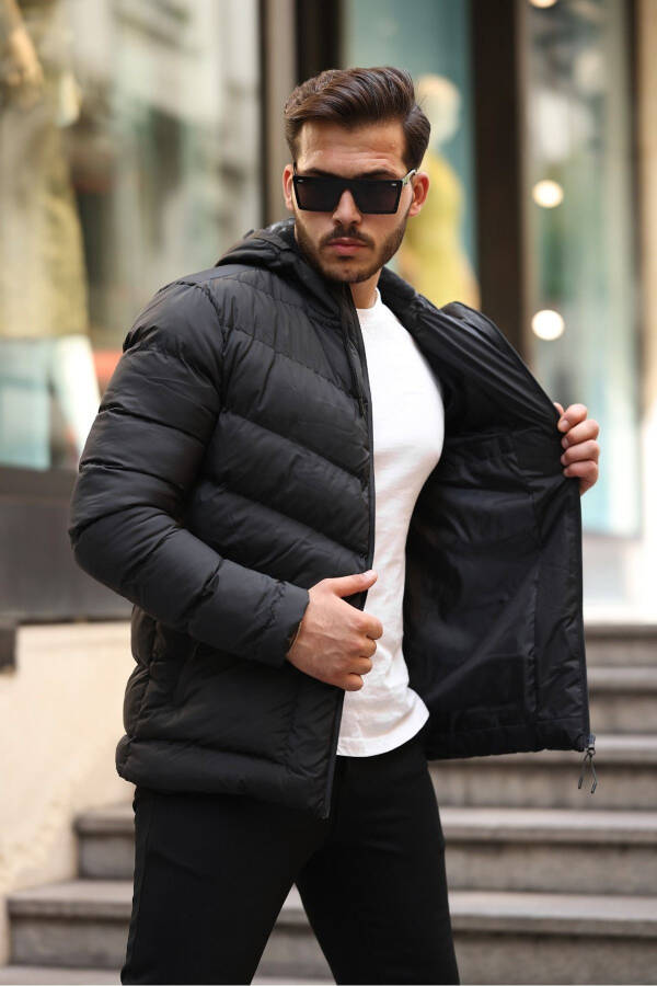 Slim Fit Puffer Jacket with Hood - 2