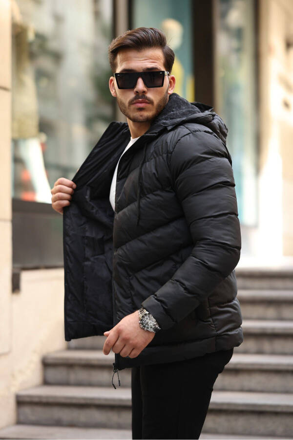 Slim Fit Puffer Jacket with Hood - 3