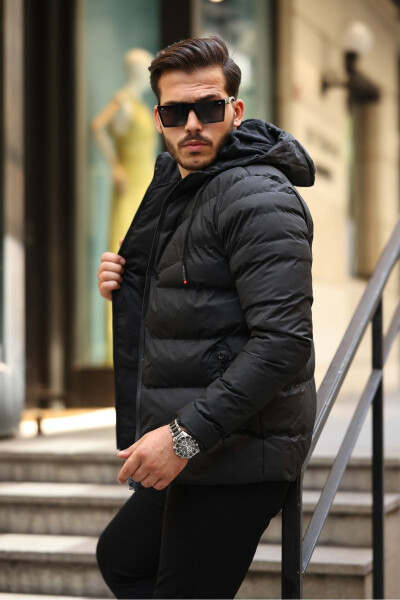 Slim Fit Puffer Jacket with Hood - 3