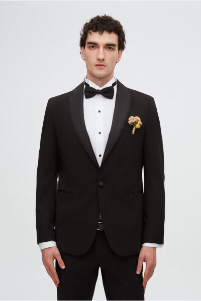 Slim Fit Qora Rangli Oddiy Tuxedo & Jiletli Kostyum - 17