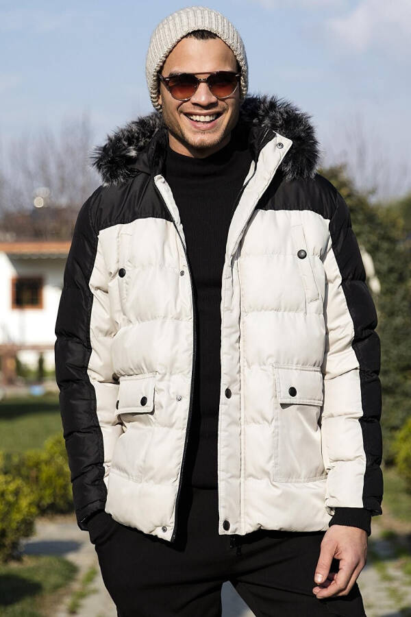 Slim Fit Removable Faux Fur Hooded Puffer Jacket 5760076 - 1