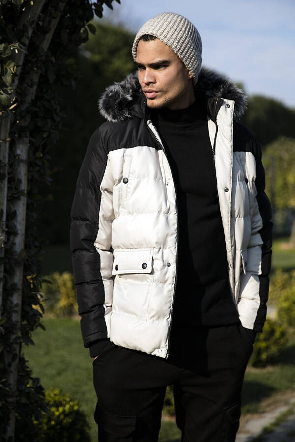 Slim Fit Removable Faux Fur Hooded Puffer Jacket 5760076 - 2