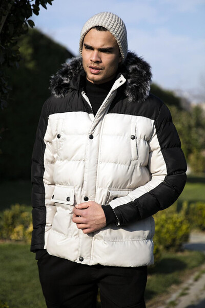 Slim Fit Removable Faux Fur Hooded Puffer Jacket 5760076 - 3