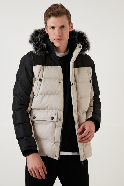 Slim Fit Removable Faux Fur Hooded Puffer Jacket 5760076 - 4