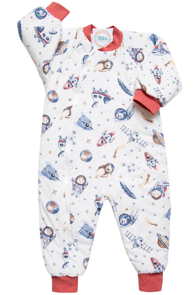 Slim Fit Space Patterned Tile-Trimmed Fiber-Filled 2.0 Tog Boys' Sleepsuit - 2