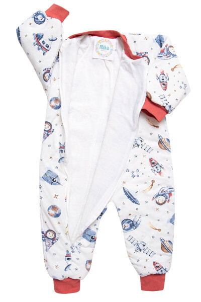 Slim Fit Space Patterned Tile-Trimmed Fiber-Filled 2.0 Tog Boys' Sleepsuit - 7