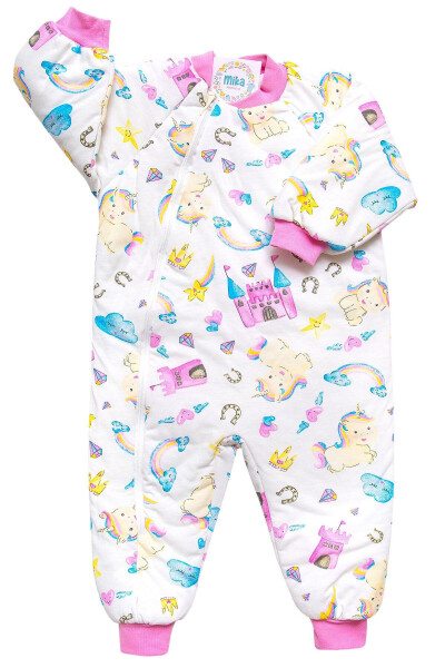 Slim Fit Unicorn Printed Pink Trimmed Fiber Filled 2.0 Tog Girls Sleepsuit - 3