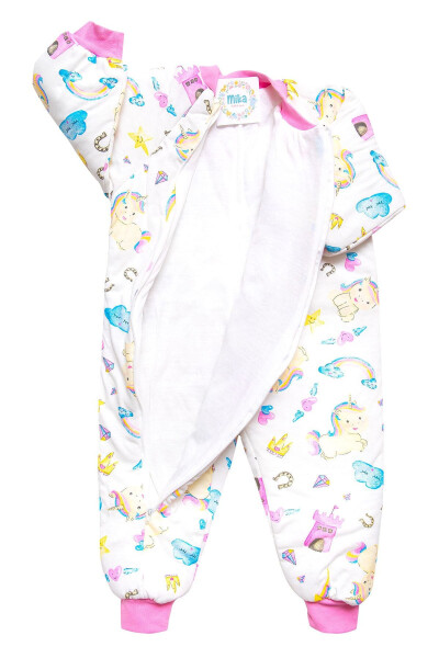 Slim Fit Unicorn Printed Pink Trimmed Fiber Filled 2.0 Tog Girls Sleepsuit - 7