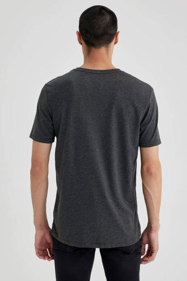 Slim Fit V-Neck Basic Short Sleeve Cotton T-Shirt Anthracite Melange - 10