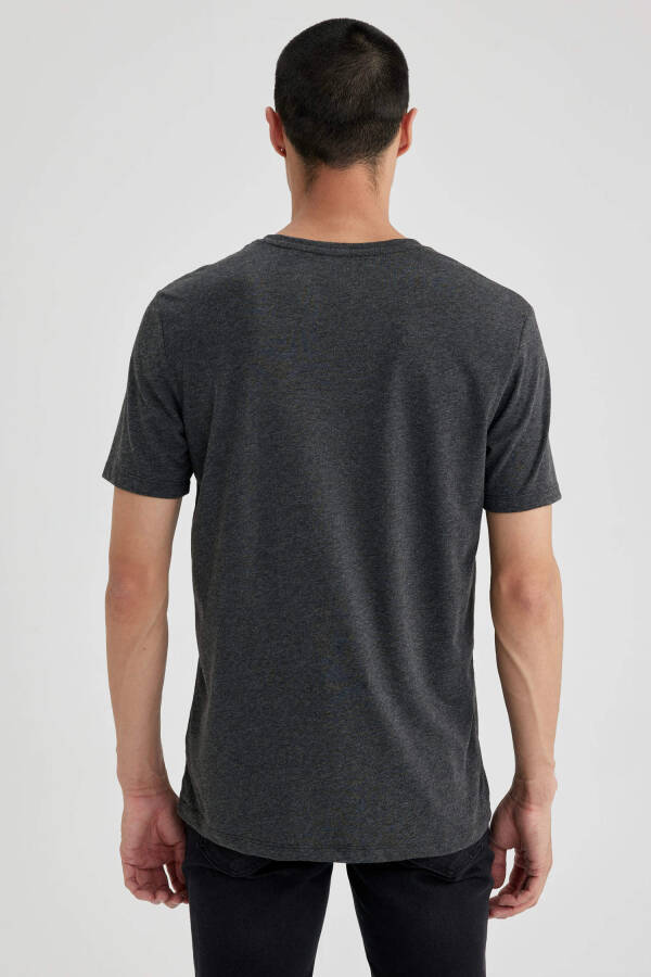 Slim Fit V-Neck Basic Short Sleeve Cotton T-Shirt Anthracite Melange - 20