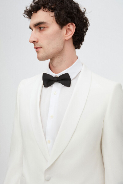 Slim Fit White Plain Groom & Tuxedo Suit - 34