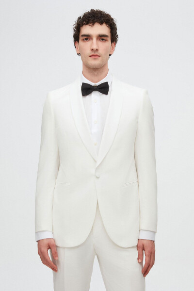 Slim Fit White Plain Groom & Tuxedo Suit - 25