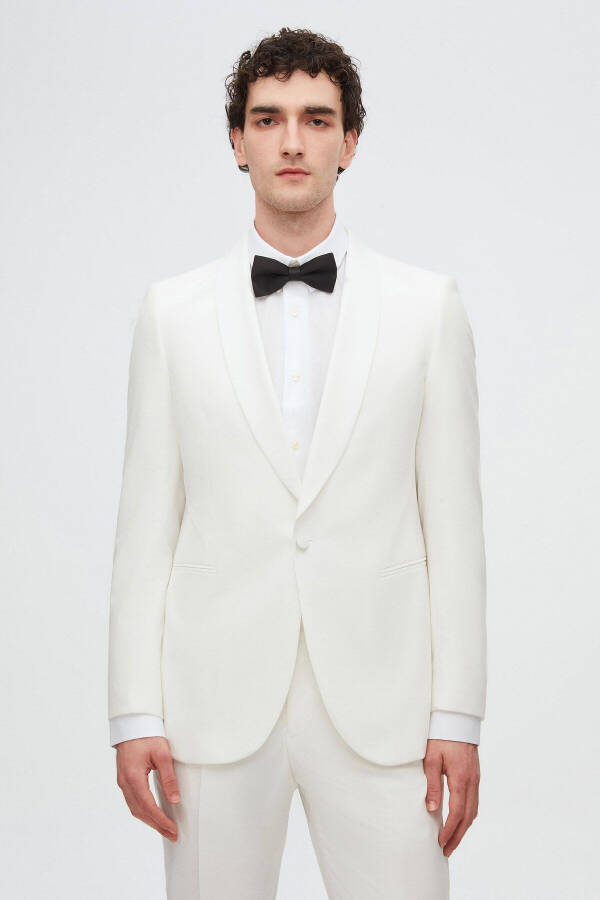 Slim Fit White Plain Groom & Tuxedo Suit - 25