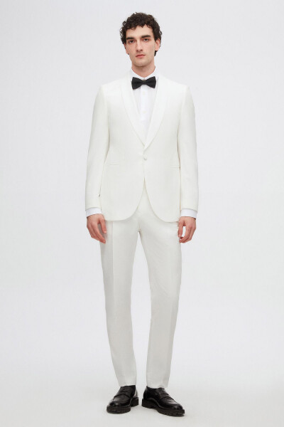 Slim Fit White Plain Groom & Tuxedo Suit - 28