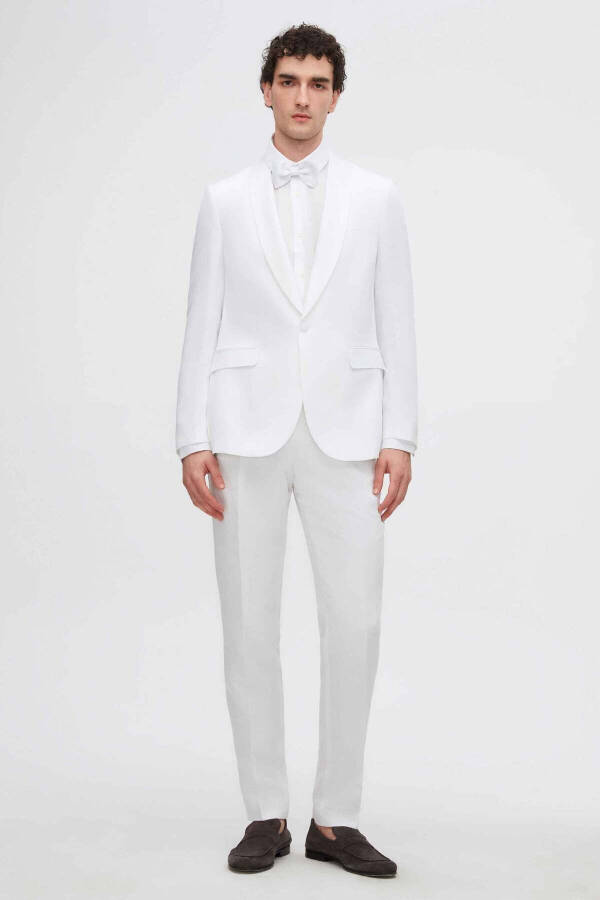 Slim Fit White Plain Linen-tencel™ Groom & Tuxedo Suit - 44