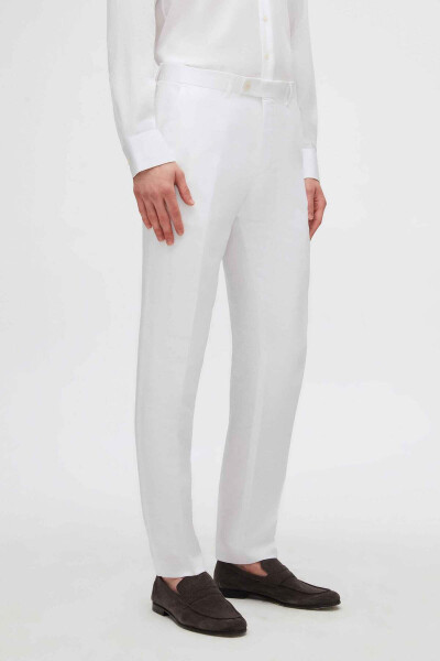 Slim Fit White Plain Linen-tencel™ Groom & Tuxedo Suit - 39