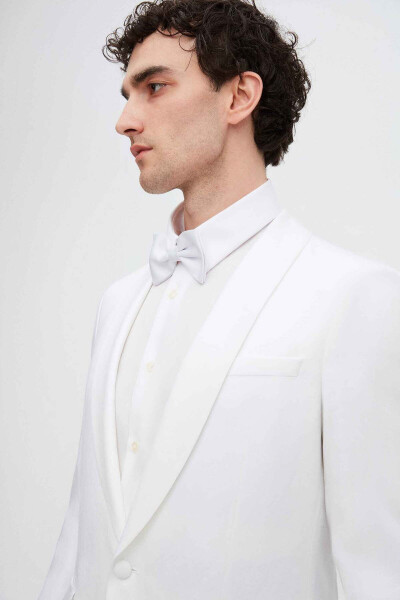 Slim Fit White Plain Linen-tencel™ Groom & Tuxedo Suit - 2