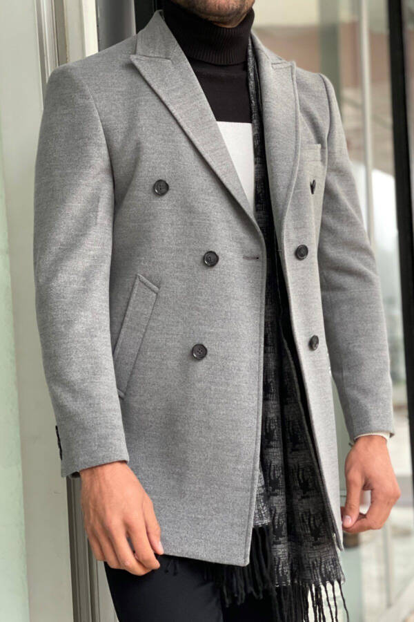 Slim Fit Wool Double-Breasted Gray Coat - 1