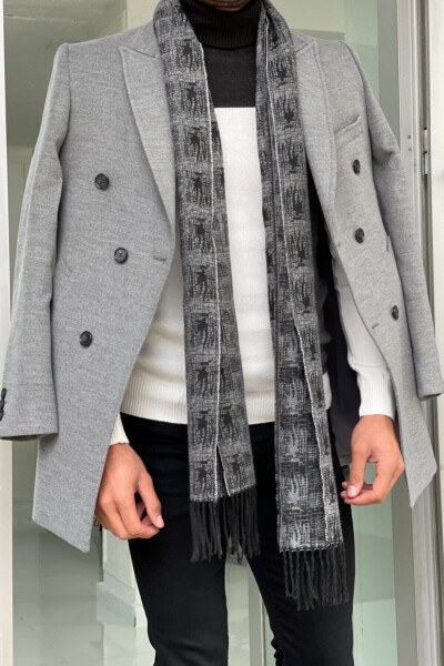 Slim Fit Wool Double-Breasted Gray Coat - 3