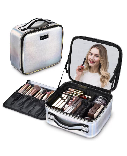 Small Makeup Case Storage Box Cosmetic Bag Mirror Toiletry Organizer Natrual - 7