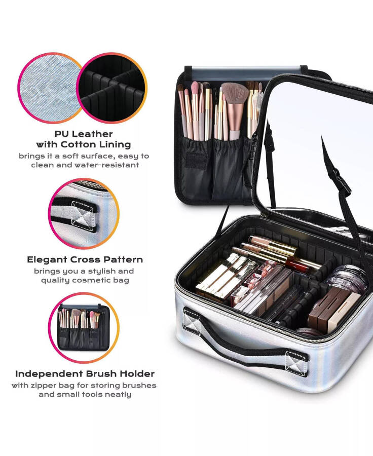 Small Makeup Case Storage Box Cosmetic Bag Mirror Toiletry Organizer Natrual - 9