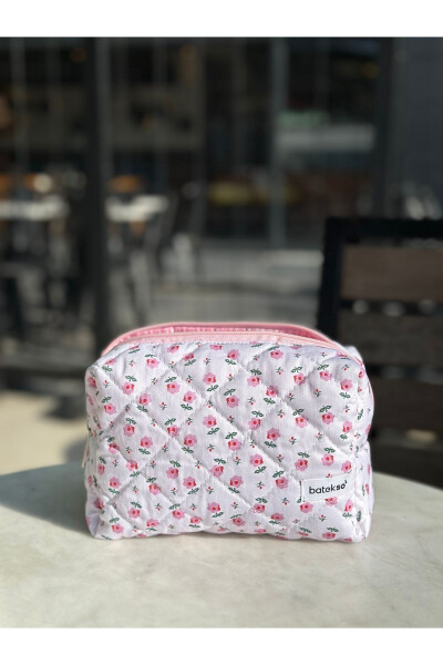 Small Pink Floral Makeup Bag - Large Size - 1