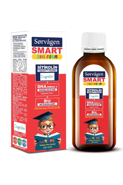 Smart Kids Sıvı Form - Sitikolin DHA Omega 3 Norveç Balık Yağı ve B12 - 150 ml - 13