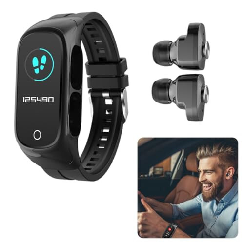 Smart Watch Wireless Earphone 2 In1 Fitness Wristband TWS Earpiece Headset Black, TWS Earbuds - 3