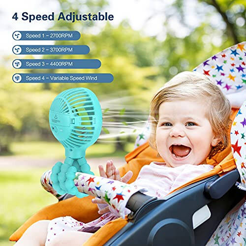 SmartDevil Stroller Fan, 3 Speed Portable Clip on Stroller Fan for Baby, Battery Operated Personal Desk Fan with Flexible Tripod, Mini Handheld Fan for Car Seat, Treadmill, Camping (Blue) - 2