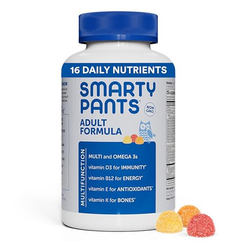 SmartyPants Erkaklar va Ayollar uchun Multivitamin: D3, C, B12, B6, A, K va Sinkli Multivitamin Saqichlari, Omega 3 Baliq Yog'i (EPA / DHA), Glutensız, 180 dona (30 kunlik Ta'minot) - 1