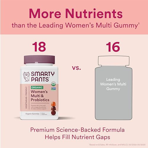 SmartyPants Organic Women's Multivitamin Gummies: Biotin, Probiotics, Methylfolate, Omega 3 (ALA), Vitamin D3, C, Vitamin B12, B6, Vitamin A, K & Zinc, Gluten Free, 120 Count (30 Day Supply) - 4