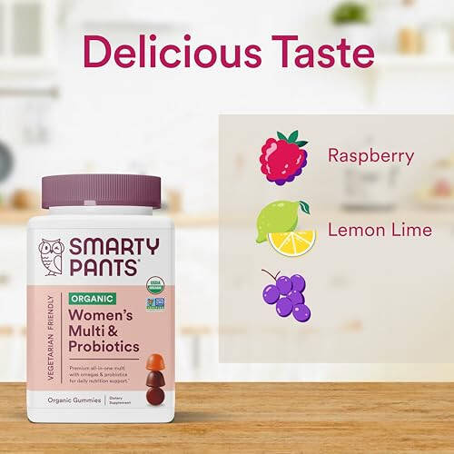 SmartyPants Organic Women's Multivitamin Gummies: Biotin, Probiotics, Methylfolate, Omega 3 (ALA), Vitamin D3, C, Vitamin B12, B6, Vitamin A, K & Zinc, Gluten Free, 120 Count (30 Day Supply) - 6