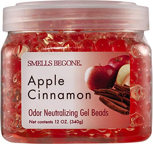 SMELLS BEGONE Odor Eliminator Gel Beads - Air Freshener - Eliminates Odor in Bathrooms, Cars, Boats, RVs and Pet Areas - Made with Essential Oils - Apple Cinnamon Scent - 12 Ounce - 1