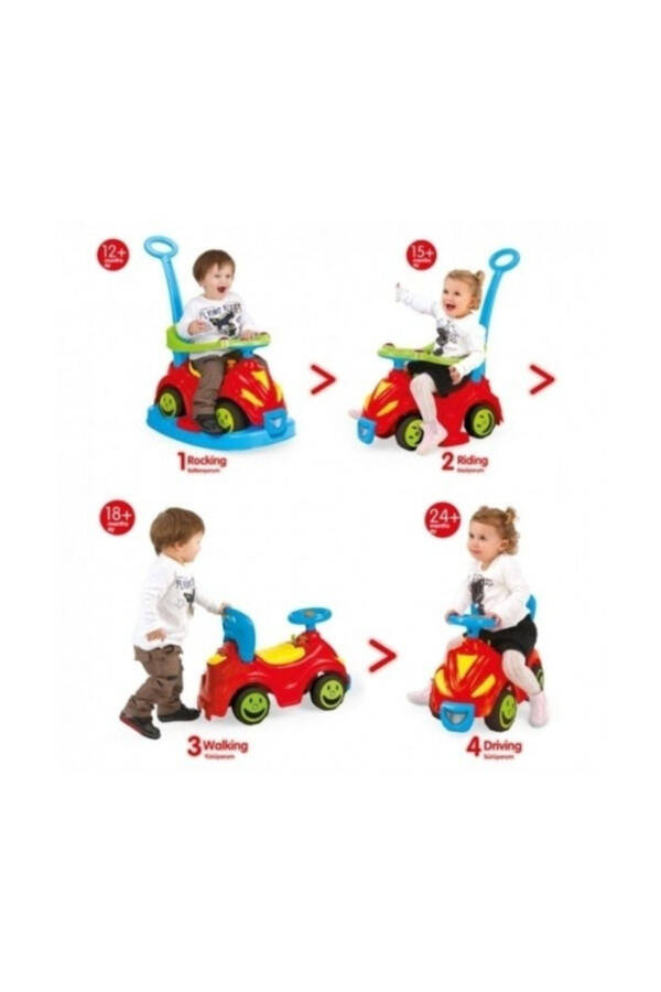 Smile 4-in-1 Multifunctional Bicycle First Step Car Red - 4