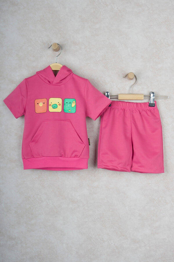 Smiling Face Hoodie Kangaroo Pocket Short Children's Two-Piece Set - 2