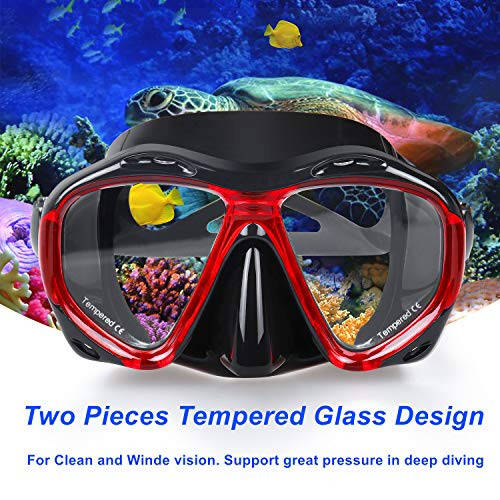 Snorkel Diving Mask Panoramic HD Swim Mask, Anti-Fog Scuba Diving Goggles,Tempered Glass Dive Mask Adult Youth Swim Goggles with Nose Cover for Diving, Snorkeling, Swimming - 2