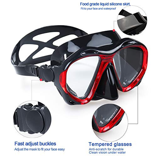 Snorkel Diving Mask Panoramic HD Swim Mask, Anti-Fog Scuba Diving Goggles,Tempered Glass Dive Mask Adult Youth Swim Goggles with Nose Cover for Diving, Snorkeling, Swimming - 3