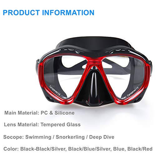 Snorkel Diving Mask Panoramic HD Swim Mask, Anti-Fog Scuba Diving Goggles,Tempered Glass Dive Mask Adult Youth Swim Goggles with Nose Cover for Diving, Snorkeling, Swimming - 4