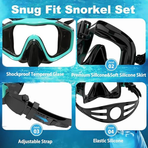 Snorkel Mask Adult,Dry Snorkel Set,Snorkeling Gear for Adults,Panoramic Wide View Swim Mask,Snorkel for Lap Swimming Snorkeling Diving Swimming Travel - 4