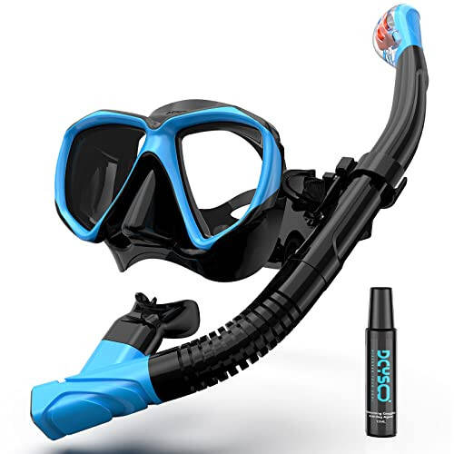 Snorkel Set Adults Snorkeling Gear with Anti-Fog Spray Silicone, Adults Adjustable Panoramic View Swim Mask Dry Top Snorkel Kit, Snorkeling Diving Swimming Travel, Tempered Glass Scuba Mask - 1