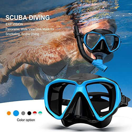 Snorkel Set Adults Snorkeling Gear with Anti-Fog Spray Silicone, Adults Adjustable Panoramic View Swim Mask Dry Top Snorkel Kit, Snorkeling Diving Swimming Travel, Tempered Glass Scuba Mask - 6