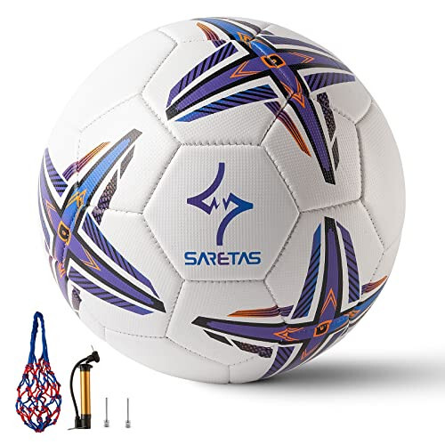 Soccer Ball Size 5 PU Leather Soccer Balls, Adults Youths Teens Unisex Juniors Training Soccer 32 Panels Machine Stitched, Ideal Gift Indoor Outdoor Play Cross Star Pattern Ball with Pump and Needles... - 1