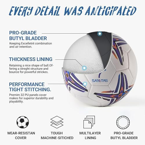 Soccer Ball Size 5 PU Leather Soccer Balls, Adults Youths Teens Unisex Juniors Training Soccer 32 Panels Machine Stitched, Ideal Gift Indoor Outdoor Play Cross Star Pattern Ball with Pump and Needles... - 7