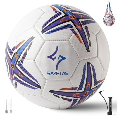 Soccer Ball Size 5 PU Leather Soccer Balls, Adults Youths Teens Unisex Juniors Training Soccer 32 Panels Machine Stitched, Ideal Gift Indoor Outdoor Play Cross Star Pattern Ball with Pump and Needles... - 6